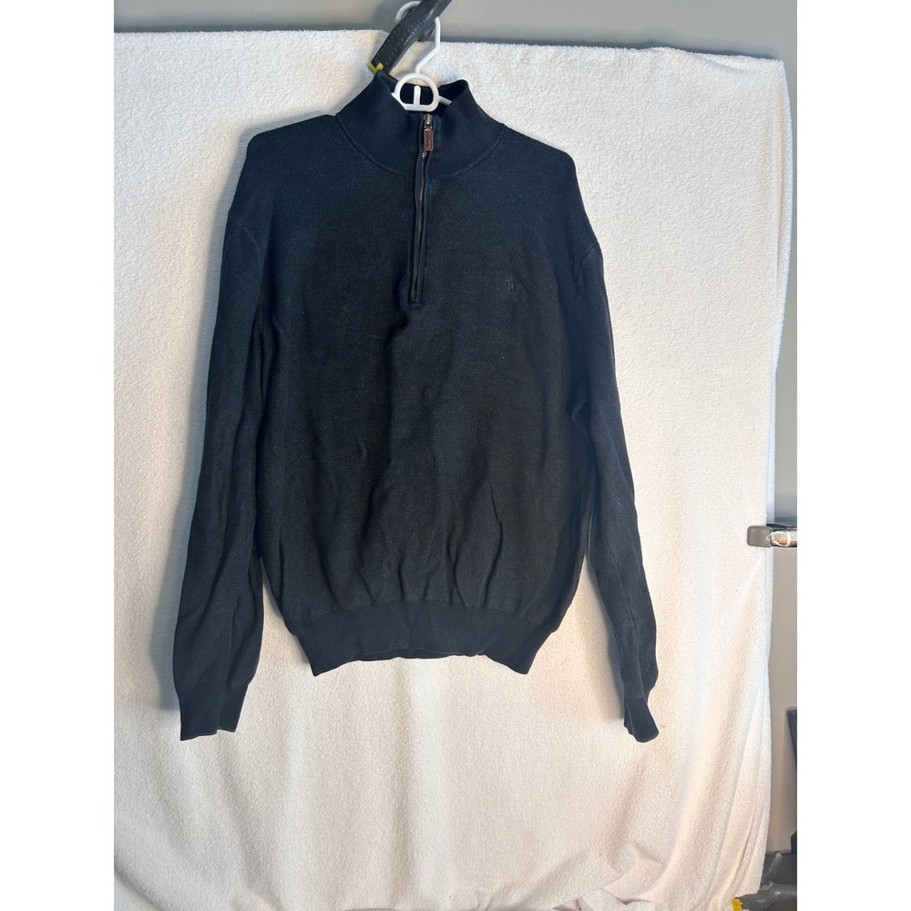 Vintage Polo Ralph Lauren Mens XL Black Cotton Quarter Sweater Elbow Patches